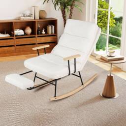 Costway Nursery Rocking Chair Teddy Velvet Upholstered Rocking Chair in White - thumbnail 1