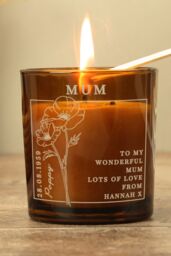 Personalised Memento Company Personalised August Birth Flower Amber Glass Candle - thumbnail 4