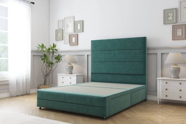 "Sloomy Monaco Plush Divan Base 2 Drawers -54"" Headboard & 12"" Footboard in Emerald - Size: Small Single" - image 1