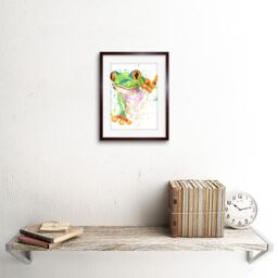 "Artery8 Wall Art Print Watercolour Frog Bright Art Framed 9x7 inch in Brown - Size: W7"" x H9""" - thumbnail 2