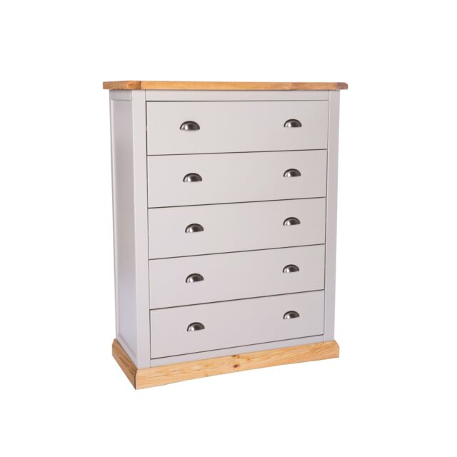 Cabinet Bits Bomporto 5 Drawer Chest of Drawers Chrome Cup Handle in Light Grey - image 1