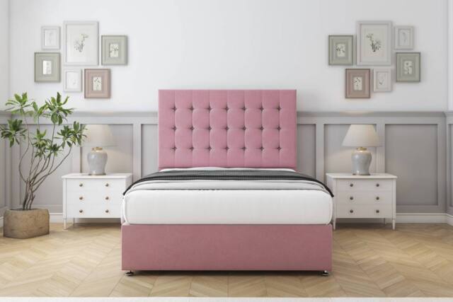 "Sloomy Alabama Plush Divan Set No Drawers-54"" Headboard in Pink - Size: Double" - image 1