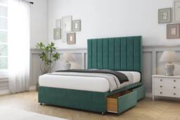 "Comfort Beds Tokyo Plush Divan Base 2 Drawers Right Side - 26"" Headboard in Emerald - Size: Single"