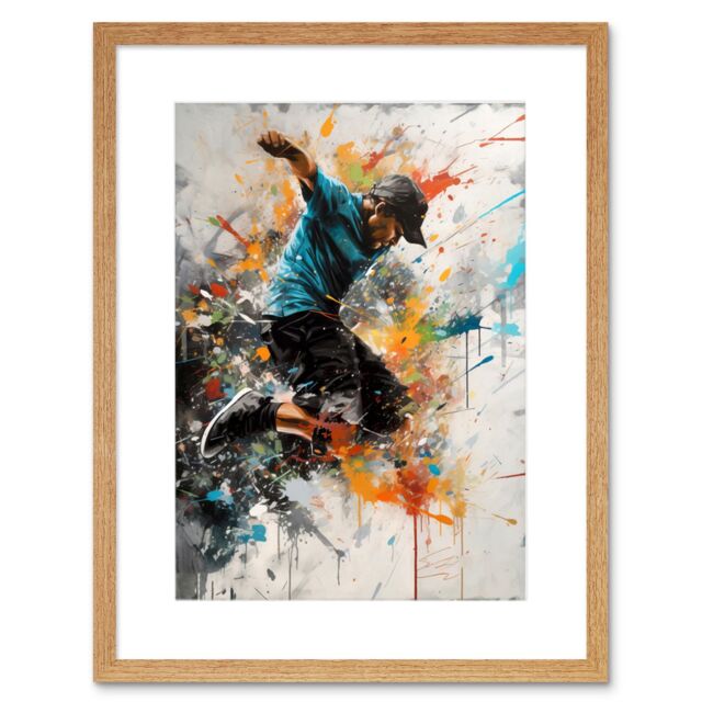 "Artery8 Wall Art Print Parkour Jump Urban Sport Paint Splat Action Shot Artwork Framed 9X7 Inch in Beige - Size: W7"" x H9""" - image 1