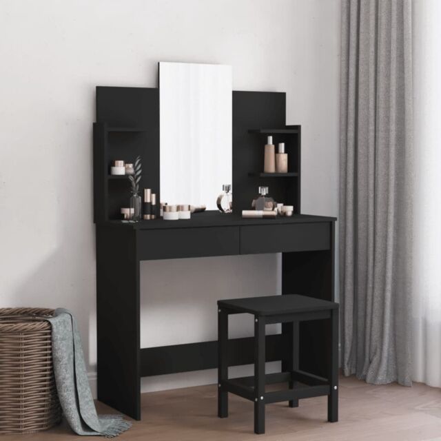 Berkfield Home Dressing Table with Mirror Black 96x39x142 cm - Size: 96 x 39 x 142 cm - image 1