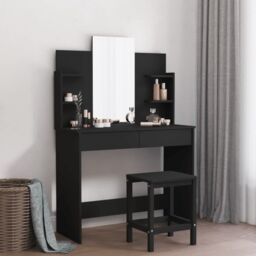 Berkfield Home Dressing Table with Mirror Black 96x39x142 cm - Size: 96 x 39 x 142 cm