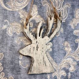 Shatchi Cream Christmas Wooden Hanging Deer Wall Decoration Xmas Home Office Holiday Decorative Centrepiece 26cm - thumbnail 4