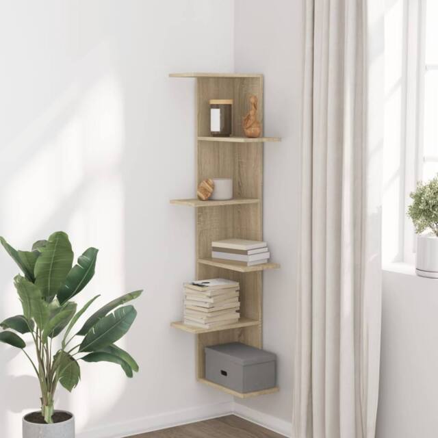 Berkfield Home Wall Corner Shelf Sonoma Oak 36.5x36.5x140 cm Engineered Wood in Light Tan - image 1