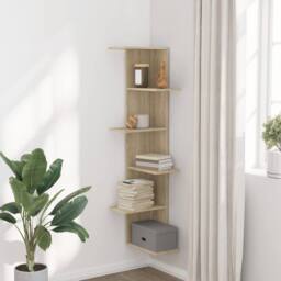 Berkfield Home Wall Corner Shelf Sonoma Oak 36.5x36.5x140 cm Engineered Wood in Light Tan - thumbnail 1