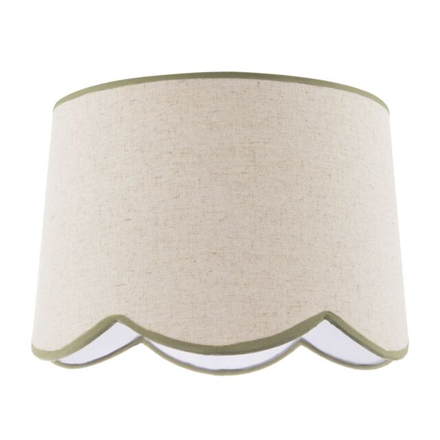 Happy Homewares Natural Oatmeal Textured Linen Scallop Lamp Shade with Olive Trims - Size: 12 inches - image 1