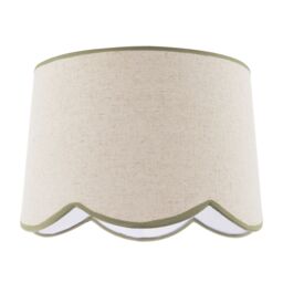 Happy Homewares Natural Oatmeal Textured Linen Scallop Lamp Shade with Olive Trims - Size: 12 inches