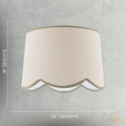 Happy Homewares Natural Oatmeal Textured Linen Scallop Lamp Shade with Olive Trims - Size: 12 inches - thumbnail 7
