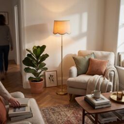 Happy Homewares Natural Oatmeal Textured Linen Scallop Lamp Shade with Olive Trims - Size: 12 inches - thumbnail 6