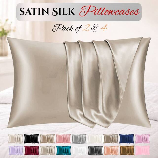 Grace Super Soft Pillow Cases 2 Pack Satin Silk Envelope Closure in Taupe - Size: Standard Pillow Case - image 1