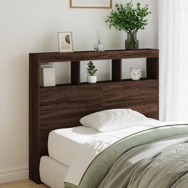 Berkfield Home Headboard Cabinet with LED Brown Oak 120x17x102 cm - Size: 120 x 17 x 102 cm - image 1