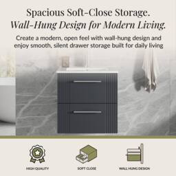 Balterley Wall Hung 2 Drawers Vanity Unit - Minimalist Basin 500mm, Satin Dark Grey - thumbnail 3