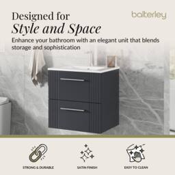 Balterley Wall Hung 2 Drawers Vanity Unit - Minimalist Basin 500mm, Satin Dark Grey - thumbnail 2