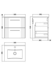 Balterley Wall Hung 2 Drawers Vanity Unit - Minimalist Basin 500mm, Satin Dark Grey - thumbnail 8