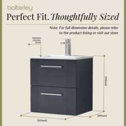 Balterley Wall Hung 2 Drawers Vanity Unit - Minimalist Basin 500mm, Satin Dark Grey - thumbnail 5