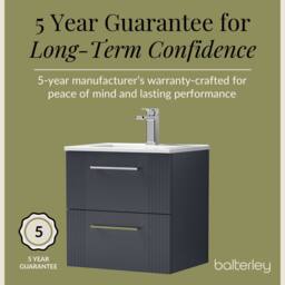 Balterley Wall Hung 2 Drawers Vanity Unit - Minimalist Basin 500mm, Satin Dark Grey - thumbnail 6