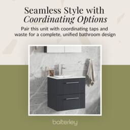 Balterley Wall Hung 2 Drawers Vanity Unit - Minimalist Basin 500mm, Satin Dark Grey - thumbnail 7
