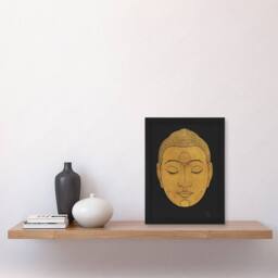 Artery8 Reijer Stolk Head of Buddha Gold Black Vintage Painting Framed Art - Size: A3 - thumbnail 2