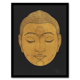 Artery8 Reijer Stolk Head of Buddha Gold Black Vintage Painting Framed Art - Size: A3 - thumbnail 1