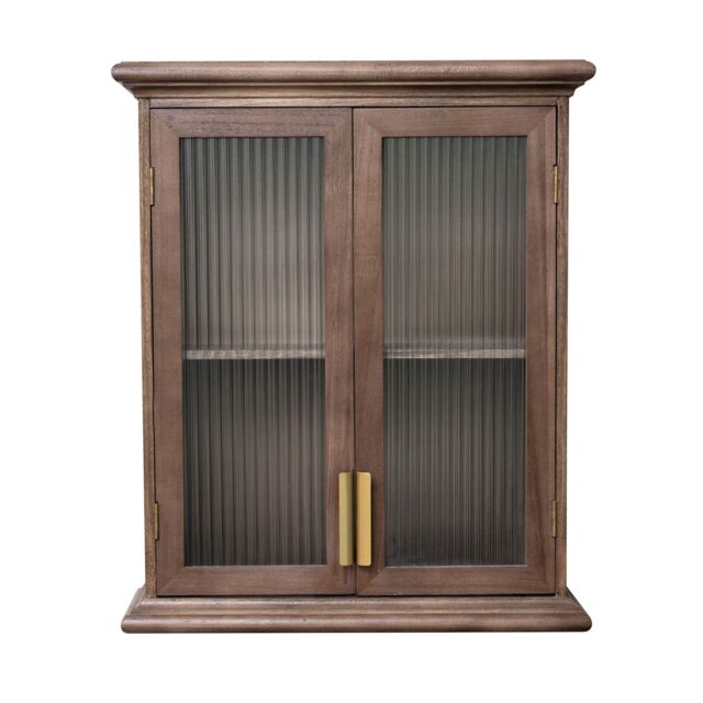 Melody Maison Wooden Reeded Glass Wall Cabinet in Light Brown - image 1