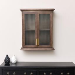 Melody Maison Wooden Reeded Glass Wall Cabinet in Light Brown - thumbnail 2