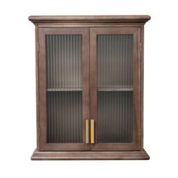 Melody Maison Wooden Reeded Glass Wall Cabinet in Light Brown - thumbnail 1