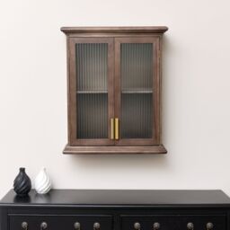 Melody Maison Wooden Reeded Glass Wall Cabinet in Light Brown - thumbnail 5