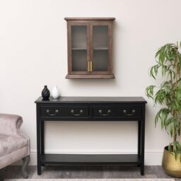 Melody Maison Wooden Reeded Glass Wall Cabinet in Light Brown - thumbnail 6