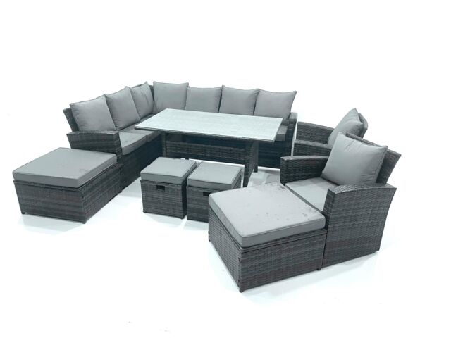 Fimous Outdoor Furniture Garden Dining Set Rattan Corner Sofa Set with 4 Footstools 2 Armchairs in Dark Grey - image 1