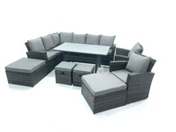 Fimous Outdoor Furniture Garden Dining Set Rattan Corner Sofa Set with 4 Footstools 2 Armchairs in Dark Grey - thumbnail 1