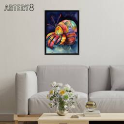 "Artery8 Hermit Crab Colourful Folk Art Framed Canvas Wall Art Print - Size: W12"" x H16""" - thumbnail 3