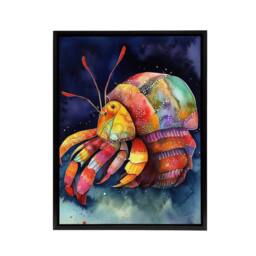 "Artery8 Hermit Crab Colourful Folk Art Framed Canvas Wall Art Print - Size: W12"" x H16""" - thumbnail 1
