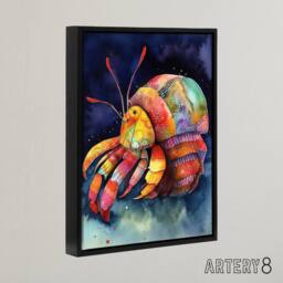 "Artery8 Hermit Crab Colourful Folk Art Framed Canvas Wall Art Print - Size: W12"" x H16""" - thumbnail 2