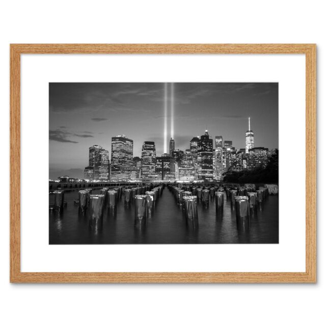"Artery8 Wall Art Print Lower Manhattan Tribute in Light Art Black Framed 9x7 inch in Beige - Size: W7"" x H9""" - image 1
