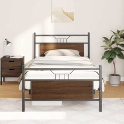 Berkfield Home Bed Frame without Mattress Brown Oak 100x200 cm Engineered Wood - thumbnail 4