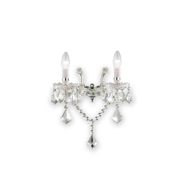 Netlighting Florian 2 Light Indoor Glass Candle Wall Light Chrome with Crystals E14 in Clear
