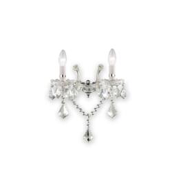 Netlighting Florian 2 Light Indoor Glass Candle Wall Light Chrome with Crystals E14 in Clear