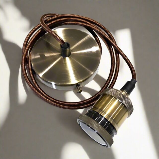 CGC Lighting 'Cassie' Antique Brass 1.5m Adjustable E27 Ceiling Suspension Cable Pendant & Matching Ceiling Rose in Bronze - image 1