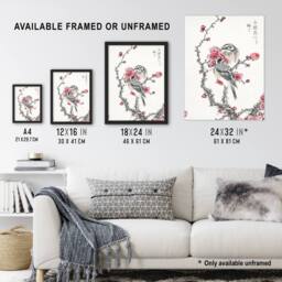 Artery8 Pine Bunting & Plum Tree Japanese Vintage Framed Wall Art Print Kashu - Size: A4 - thumbnail 3