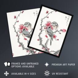 Artery8 Pine Bunting & Plum Tree Japanese Vintage Framed Wall Art Print Kashu - Size: A4 - thumbnail 2