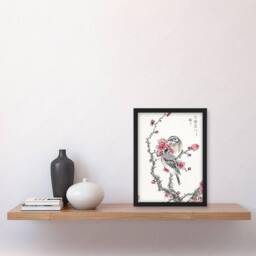 Artery8 Pine Bunting & Plum Tree Japanese Vintage Framed Wall Art Print Kashu - Size: A4 - thumbnail 4