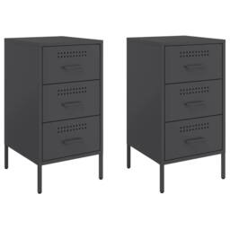 Berkfield Home Bedside Cabinets 2 pcs Black 36x39x68 cm Steel - Size: 36 x 39 x 68 cm - thumbnail 1