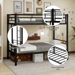 Direct Wicker Reinforced Metal Bunk Bed with Iron Art for Dorm & Children in Black - Size: Double - thumbnail 3