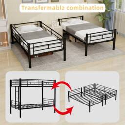 Direct Wicker Reinforced Metal Bunk Bed with Iron Art for Dorm & Children in Black - Size: Double - thumbnail 6