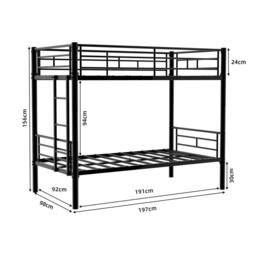 Direct Wicker Reinforced Metal Bunk Bed with Iron Art for Dorm & Children in Black - Size: Double - thumbnail 2