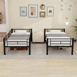 Direct Wicker Reinforced Metal Bunk Bed with Iron Art for Dorm & Children in Black - Size: Double - thumbnail 7